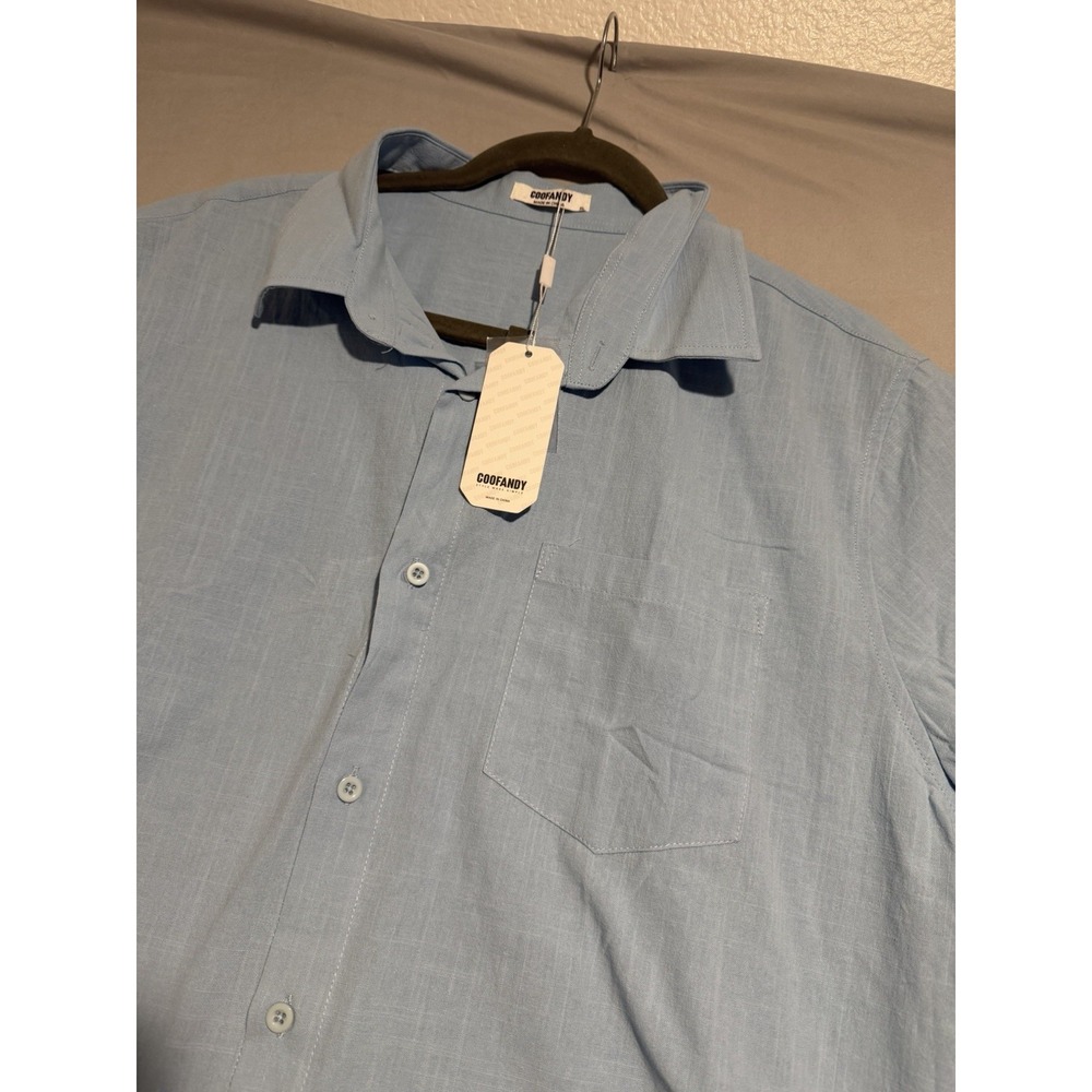 nwt‎ coofandy light blue ss button up dress shirt, men's xl